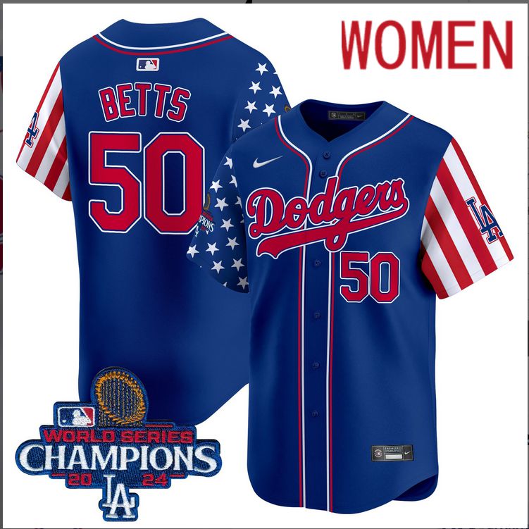 Women  MLB Los Angeles Dodgers #50 Betts American Style blue 2024 World Series Champions  Limited Jersey